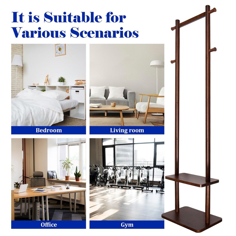 GZQXHOME Solid Wood Coat Rack Freestanding,Clothing Tree Racks with 2-layer