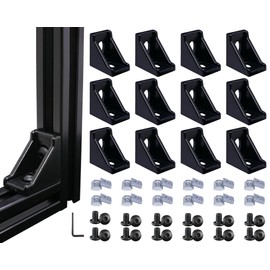 QIJINTRID 12 Sets 2020 Aluminum Extrusion Black Connectors,12pcs 2020 Series Corner Brackets,with 24pcs Sliding T Nuts and Screws, for Aluminum Extrusion Profile Slot 6mm
