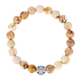 Handcrafted Gemstone Healing Energy Bracelets 925 Sterling Silver Double Happiness Pendant Natural Wellness for Women 8mm Beads (Picasso Jasper)