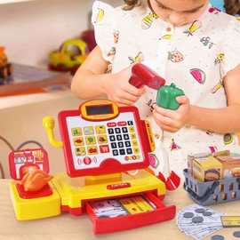 FS Toys Pretend Play Calculator Cash Register with Scanner, Microphone, Play Food, Supermarket Cashier, Great Pre-School Gift for Kids, Toddlers, Boys & Girls, Ages 3 4 5 6 7 8