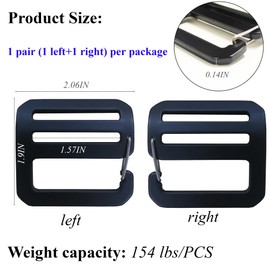 2PCS G Hook Buckles Tactical Adjustable Webbing G Shaped Wave Buckle with Adjustable Spring Door, G-Clip Backpack Strap Belt Carabiners Bag Hardware Accessory(1Left&1Right),1.5 Inch(38mm),Black