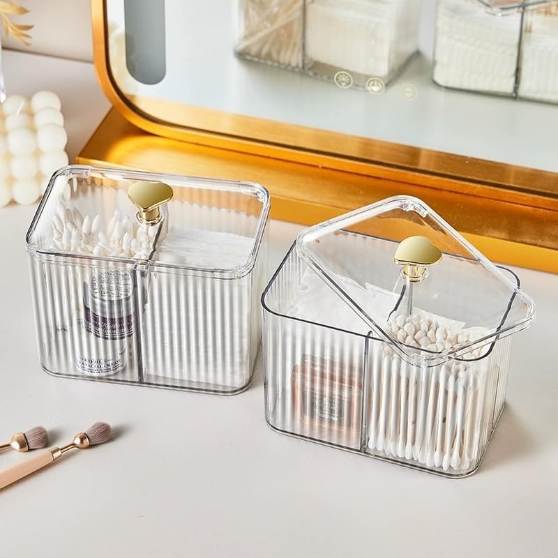 WIWIUXY Qtips Holder Bathroom Container,3-Section Cotton Ball/Swabs Dispenser,3 Grids Apothecary