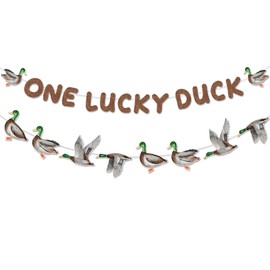 Sursurprise Duck Hunting First Birthday Decorations, One Lucky Duck Banner Mallard Garland for Boys 1st Birthday Party Supplies