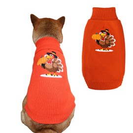SHIAOMIN Thanksgiving Dog Sweater - Turkey Dogs Pullover Classic Knitwear with Leash Hole Warm Winter Pet Turtleneck Sweaters Apparel for Small Medium Breeds (S)