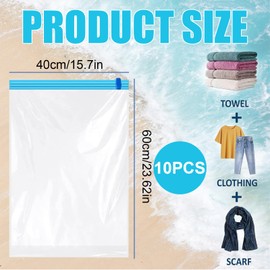 Vacuum Bags for Travel – 10PCS Hand-Roll Compression Storage Bags, 40x60cm, Durable and Reusable, Space-Saving, No Pump Required, Ideal for Clothes, Blankets, and Travel Storage
