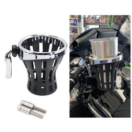RUNNING PANTHER RUNNING PANTHER Motorcycle Handlebar Drink Cup Holder Plated and Rubber Chrome/Black Mount for Harley Davidson Passenger Water Bottle Holder with Mesh Basket for Honda Goldwing GL 1800 (102/142 MM)