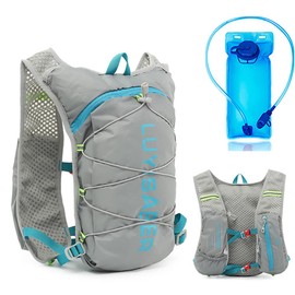 Laufweste Herren Damen.Ultraleicht, Atmungsaktiv & Anpassbar.Trinkrucksack Laufrucksack mit 2L Trinkflasche.Hydration Pack Fahrradrucksack für Laufen, Camping, Wandern, (grau, M/L)
