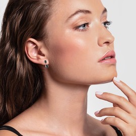 ChicSilver Black Cubic Zirconia Ear Jacket Stud Earrings 925 Sterling Silver Double CZ Front Back Earrings for Women Simple Teardrop Earrings