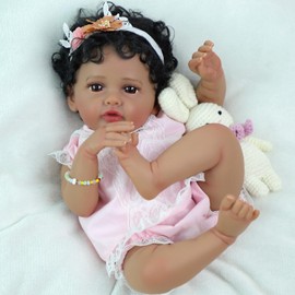 SCOM Reborn Baby Dolls Black Girl - 20 Inch African American Realistic Newborn Girl Doll, Lifelike Weighted Soft Body, Christmas Birthday Gift for Kids Age 3+