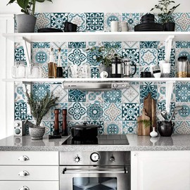 RE-COVERTILES - PS00206 PS00206 Tile Stickers Bathroom and Kitchen 10 Pieces 20 x 20 cm PVC Wall Decoration Waterproof Tiles Mosaic Style Azulejos Cement Tiles