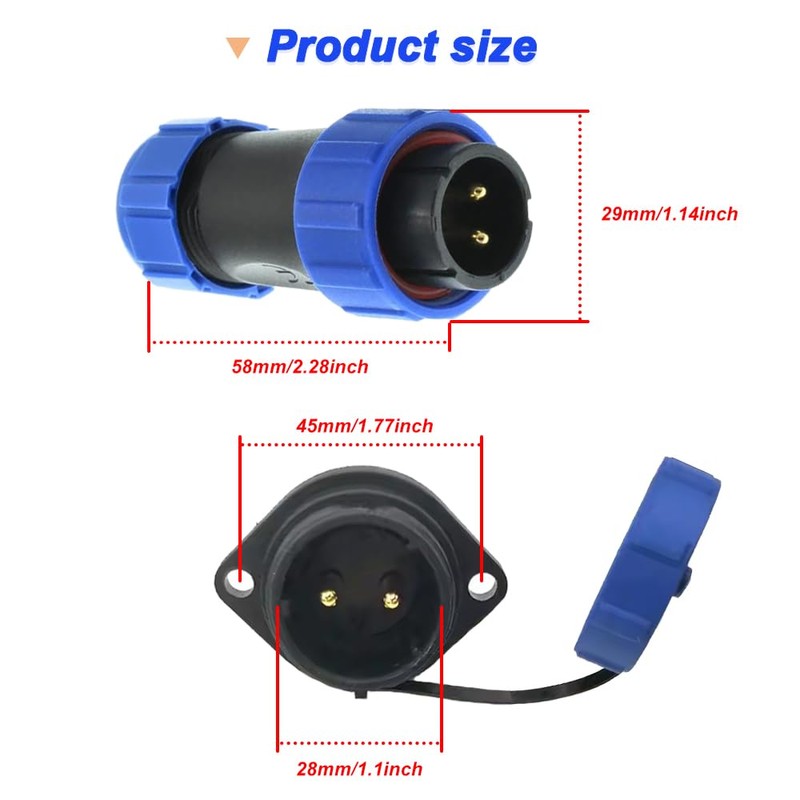Xiatiaosann SP21 2Pin Panel Mount 21mm Connector, Waterproof IP68 Circular