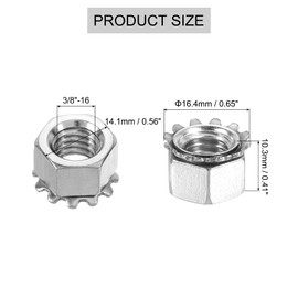 QUARKZMAN Pack of 25 3/8-16 K Locking Nut with Outer Toothed Washer 304 Stainless Steel Star Locking Nuts Washers Silver