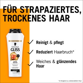Gliss Shampoo Total Repair (250 ml), Haarshampoo mit flüssigem Keratin & Blüten-Nektar, Pflegeshampoo für trockenes und geschädigtes Haar reduziert Haarbruch