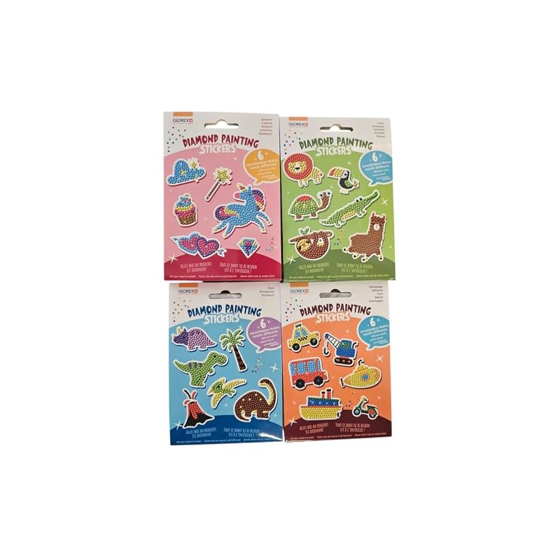 GLOREX Diamond Painting Stickers 4 Sets mit 24 Motiven