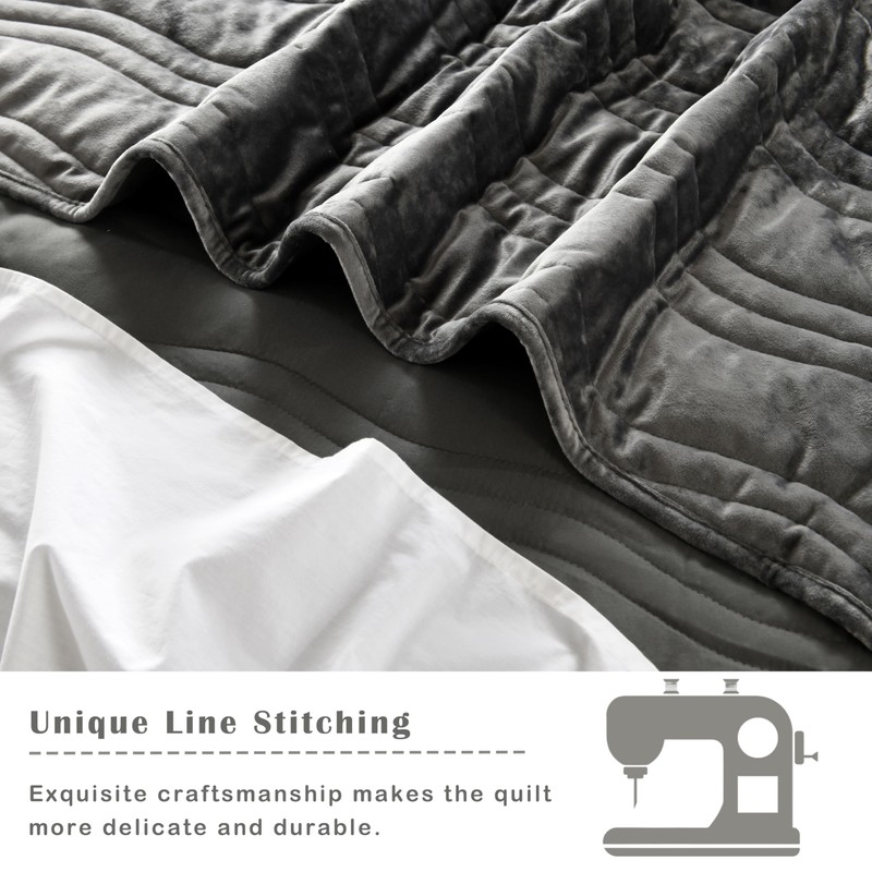 AJOCCI Velvet Quilt Set, Grey Velvet Quilt King Size Comforter