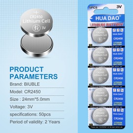 50 Pack 3V High Capacity Lithium Button Coin Cell Batteries CR2450