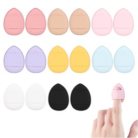 Aninako Finger Puff Water Drop Shape, 8 Colors, Set of 16, Mini Puff, For Fingertips, Sponge, Wet & Dry Cushion, Funde Puff for Makeup, Soft, Absorbent