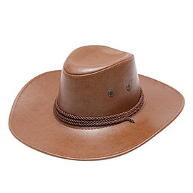 Cowboyhut aus Kunstleder für Damen und Herren, Vintage-Westernhut, khaki, Einheitsgröße