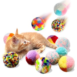 YUBONUS Assorted Color Cat Ball Toys, Woolen Yarn Puffs Pom Balls Interactive Kitten Chasing Toys Cat Chase Balls (12Pcs)