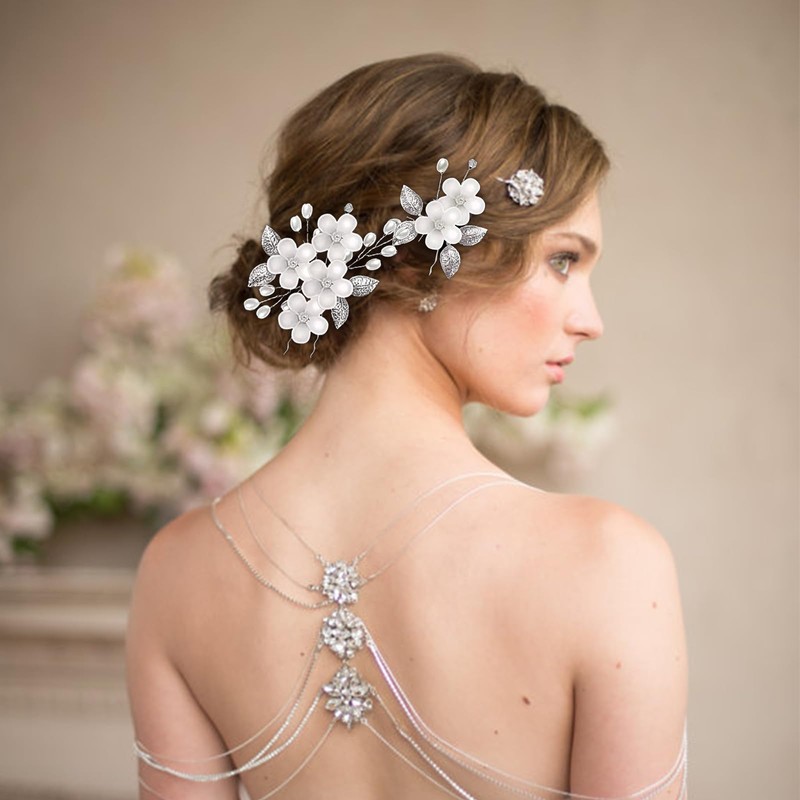 Landrain 5 Stück Silber U-Förmig Blumen Perlen Haarnadeln Braut Haarschmuck