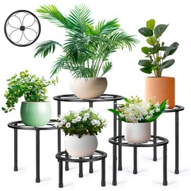 Amaoot 5 Pack Metal Plant Stand, Anti-Rust Iron Plant Stands for Indoor and Outdoor, Heavy Duty Flower Pot Stands for Multiple Plant, Black Potted Plant Holder for Garden Home (5 Pack Black)
