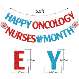 FOZEE Happy Oncology Nurses Month Banner, Oncology Nurses Week Appreciation Party Decor, Thank you Oncology Nurses Decor, Blue and Red Glitter