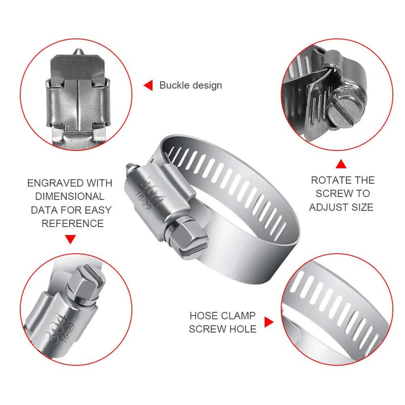 Selizo 40Pcs Hose Clamp Including 7 Sizes Adjustable Pipe Tube