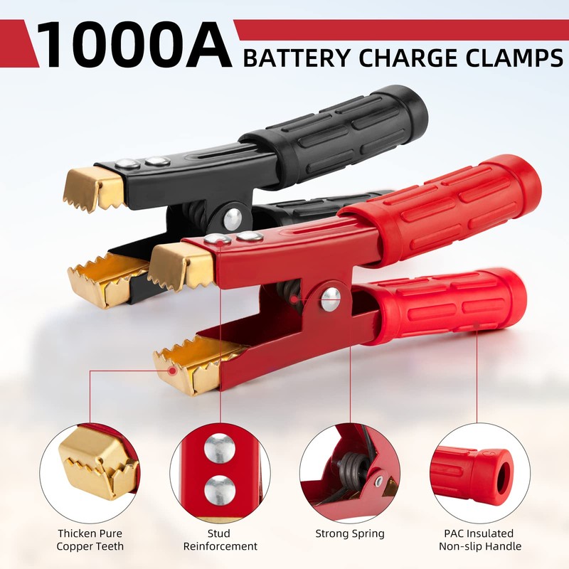 KMNEI 4PCS Battery Jumper Cable Clamps Heavy Duty,1000A Battery Charging