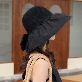 Summer Women's Sun Visor Beach Hat Foldable Sun Hat Wide Brim UV Protection (Acrylic Blend, Hat-Black)