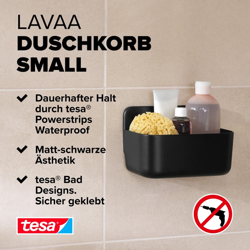 tesa Lavaa Shower Basket S, Matte Black - Shower Shelf
