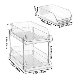 Clear CD Organizer, 2-Tier Sliding Drawer Storage Shelf - Holds 48 CDs, Versatile Organizer for CDs, Cosmetics, Cups (9.8"x11.8"x7.5")