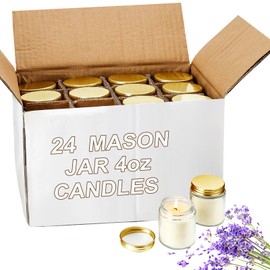 Lounsweer 24 Pcs Bulk Candles Mini Mason Jar Candles 4oz Small Scented Wedding Favors Gifts Lavender Wax Stress Relief Aromatherapy Candles for Christmas Birthday Baby Shower Party Favors(Gold)