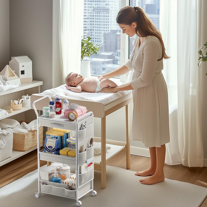 BBLIKE 3-Tier Diaper Caddy Organizer - Rolling Utility Baby Cart