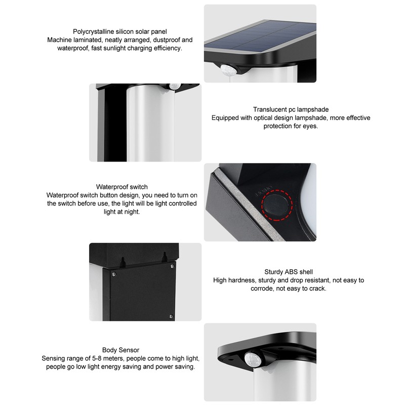 Solar Outdoor Wall Light Waterproof Motion Sensor Simple Appearance Solar