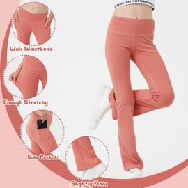 Girls Flare Leggings Bootcut Yoga Pants for Youth with Pocket Bell Bottom High Waist Athletic Workout Tights 3 Pack