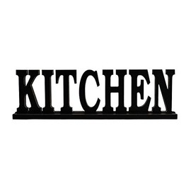 Attraction Design Rustic Wood Kitchen Sign for Home Decor, Decorative Wooden Cutout Word Decor Freestanding Kitchen Tabletop Decor, Black Kitchen Block Letters Decorative Family Word Art Wood Sitter