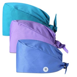 CHUANGLI 3Pcs Gourd-Shaped Working Caps with Upgrade Sweatband Adjustable Bouffant Hats Headwear - Women/Men