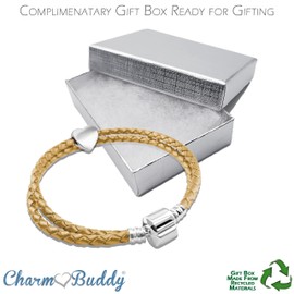 Charm Buddy 37cm / 20cm Womens Double Wrap Braided Leather Charm Bracelet with Gift Box valentines gifts for her (Gold Leather)