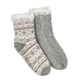 Dream Bridge 2 Pairs Women Fluffy Slipper Socks Soft Fuzzy Comfy Winter Warm Thicken Cozy Home Slipper Bed Socks for Ladies,Grey,4/6 UK