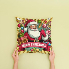 The Beach Stop Pop Art Father Christmas Santa Claus Accent Cushion Cover | Colourful Home Decor Gift Idea | 45x45cm 18x18” | Merry Christmas