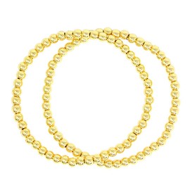 by you Stainless Steel Gold Silver Beaded Ball Bracelets for Women Stretchable Elastic Bracelet Set (4mm 2pcs - Gold)