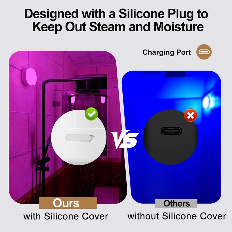 NIORSUN Rechargeable RGB Shower Light with Silicone Cover - Wireless