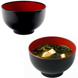 JapanBargain, 2-Pack Authentic Japanese Plastic Ramen Bowl, Black and Red Lacquered Style Noodle Soup Bowl, Made in Japan, Food Safe BPA Free, Microwave and Dishwasher Safe, 23oz