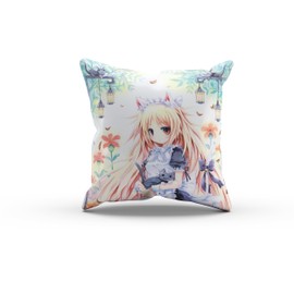 Catgirl - Cute Watercolour Anime Art - 40x40cm - Premium Cushion with Filling