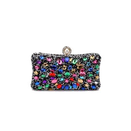 CORIOS Rhinestone Clutch for Women Shiny Evening Bag Diamond Clutch Bag Chain Shoulder Bag Elegant Shoulder Bag Small Bag for Wedding Banquet Party Prom, Black-multi-coloured, Elegant