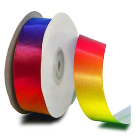 Aertai Wide Single Face Shiny Rainbow Satin Ribbon Roll, 1 inch x Continuous 25 Yards, Ribbon for Gift Wrapping, Wedding Décor & DIY Bow Making (1 inch X 25 Yards)
