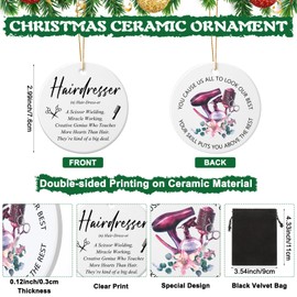Patelai Christmas Hairdresser Ornament Ceramic Hanging Hair Stylist Gift Hairdresser Plaque Ornament Xmas Keepsake for Women Barber Hair Salon Tree Decoration