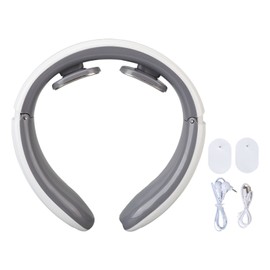 Pulse Neck Massager 6 Modes 9 Strength Vibration Neck Muscle Massage Machine with Electrode Patch White
