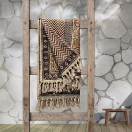 Trade Star 100% Cotton Throw Blanket Decorative Premium Cozy Blanket Designer Throw with Tassels for Home Decor with Beautiful Syahi-Begar Block Printing 50x70 Inches (Throw Blanket 17)