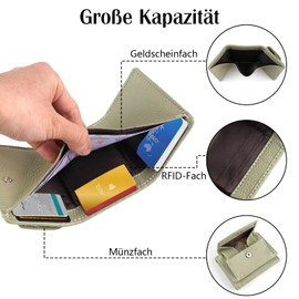 Women's Small Leather Wallet, Men's Mini Purse, Women's Small Purse, Women's Wallet, Slim Wallet with Coin Compartment and RFID Protection, Portable for Women, Girls, Men, Green, 1